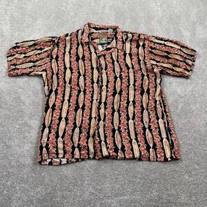 Vintage Pineapple Connection Button Up Hawaiian Shirt Women's Size L Red Tan